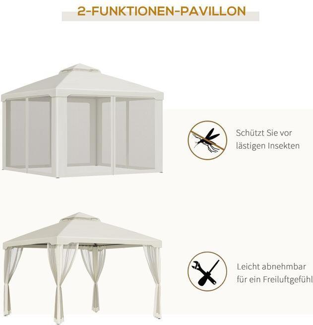 Produktbild Swisshandel24 Gartenpavillon mit 4x Seitenwand wetterfest Metall + Polyester Cremeweiss 3 x 3 x 2,6 m (294 cm, 294 cm)