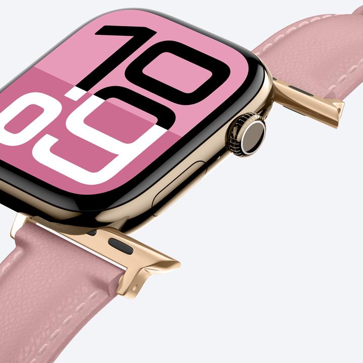 Image du produit Amazingthing Class Band Lederarmband für Apple Watch 45 / 46 / 49 mm - Rosa (Acier inoxydable, Cuir pleine fleur)