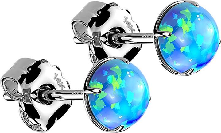 Star Piercing Ohrstecker 14k weissgold mit Opal blau (ohne Messing, 14k Gold)