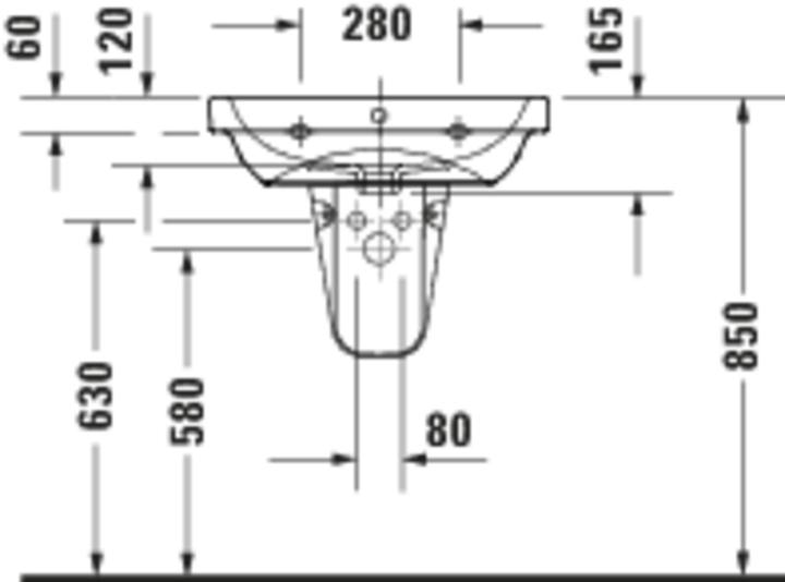 Actual product image Duravit D-Code washbasin, with tap hole, with overflow, 600x460x165mm, white high gloss (460 mm, 600 mm)