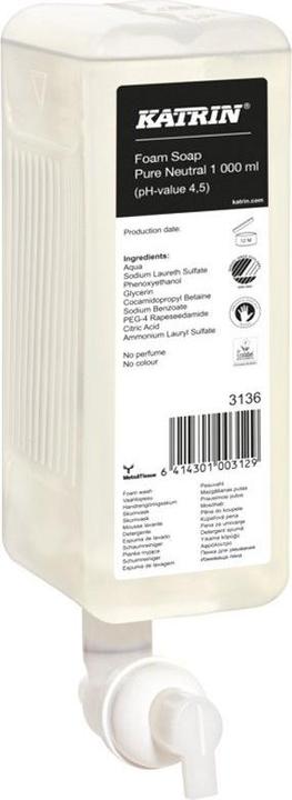 Katrin Saebe skum Refill til Dispenser uden Farve/Parfume 1 ltr,6 fl x 1 ltr/krt (Handseife Nachfüllpackung, 1000 ml)