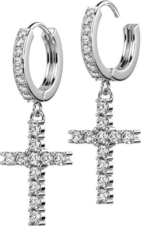 Star Piercing Ohrring zum Klappen silber Kristalle silber Anhänger Kreuz (Chirurgenstahl 316L, Messing)