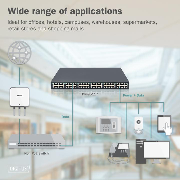 Produktbild Digitus 24 port gigabit PoE+ injector (802.3at (PoE+), 802.3af (PoE), 370 W)
