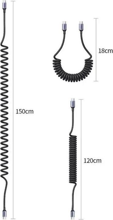 Produktbild Ugreen – USB-C auf USB-C CarPlay Kabel, einziehbar 1 m (L507 / 35457), grau/schwarz (1 m)