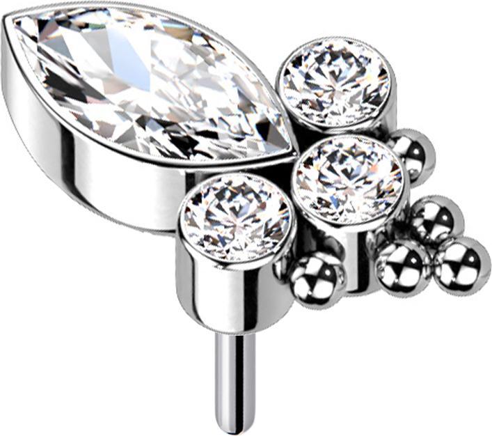 Star Piercing Ovaler Kristall silber und drei Kristalle silber (Titan G23, ohne Messing)
