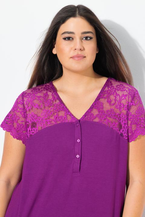 Produktbild Ulla Popken Pyjama, Spitze, V-Ausschnitt, Spitzen-Halbarm (62)