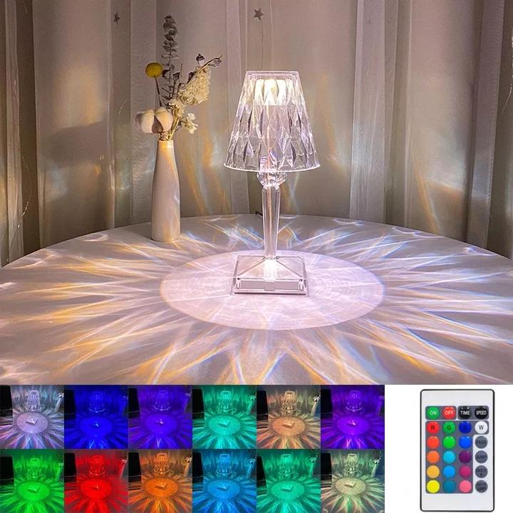 Produktbild PhoneLook Nachttischlampe Design transparent Touch-Stil Kristall Diamanten und mehrfarbige LEDs drahtlos