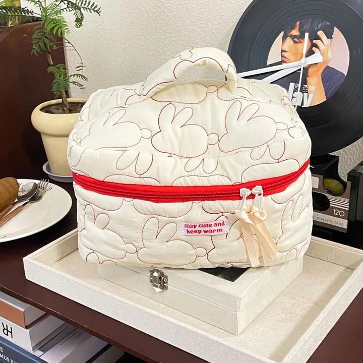 Produktbild Only-Bags.Store Gesteppte Baumwolle Flip Kosmetiktasche Fälle Makeup Pouch Travel Organizer Lagerung Taschen mit