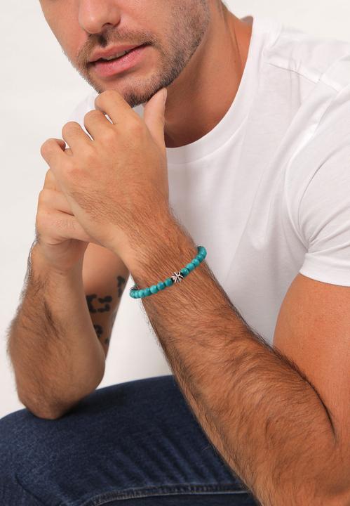 Immagine prodotto Kuzzoi Bracciale maschile di perle Howlite Turchese Argento 925 (23 cm, Urlo, Argento 925, Plastico)