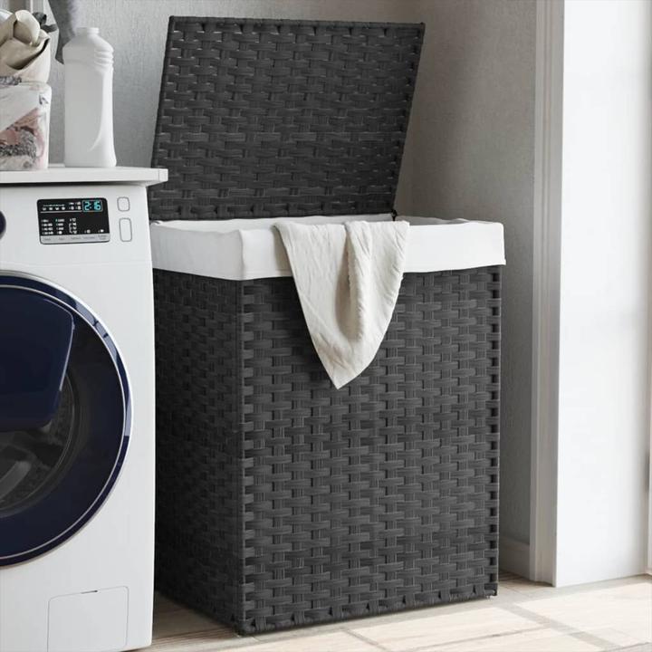 Produktbild VidaXL Wäschekorb mit Deckel Grau 46x33x60 cm Poly Rattan,Farbe