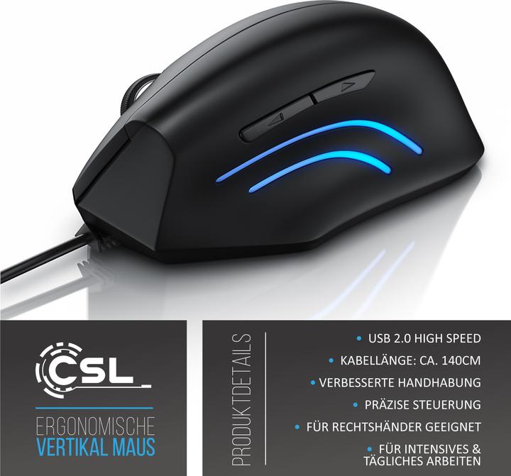 Actual product image CSL Vertical USB mouse, wired, ergonomic vertical mouse to prevent mouse/tennis elbow (Cable)