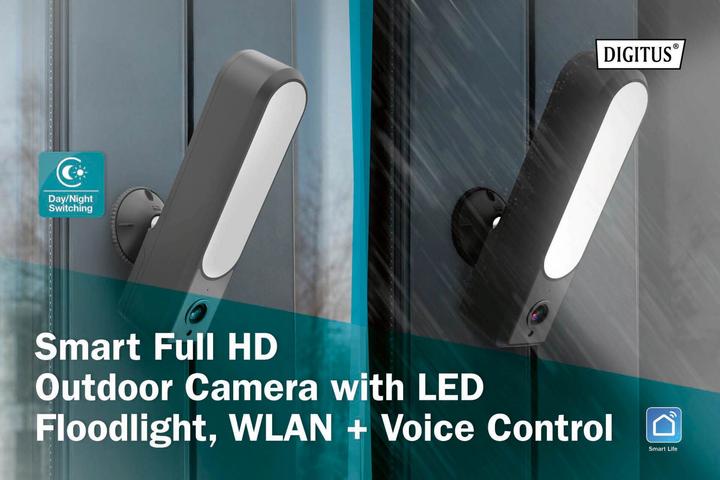 Immagine prodotto Digitus Telecamera smart da esterno Full HD con proiettore a LED, WLAN + comando vocale (1920 x 1080 Pixels)