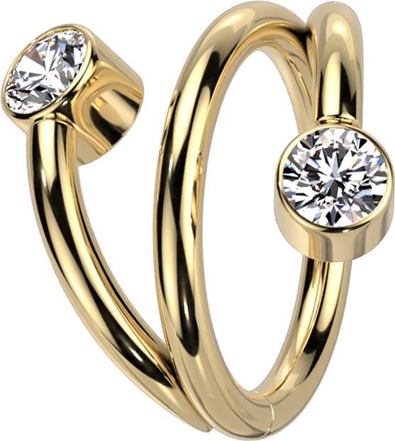 Immagine prodotto Star Piercing Anello a micro segmenti con cerniera placcato oro a spirale con due cristalli argento (Titanio G23, senza ottone)