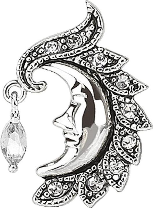 Star Piercing Banane silber mit Kugel Mond und Kristall silber (Messing, Chirurgenstahl 316L)