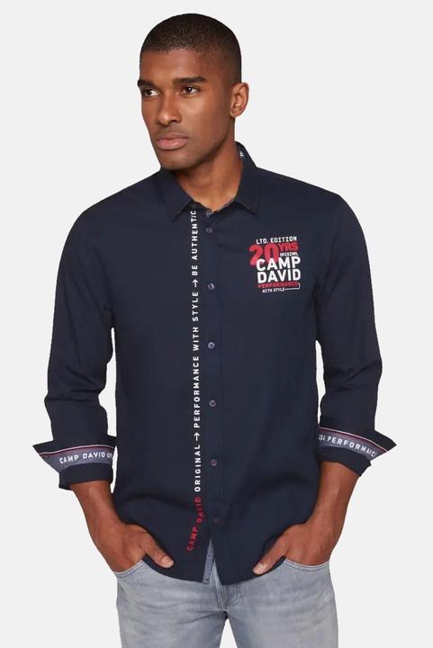 Produktbild Camp David Hemd Langarmhemd mit 1-Knopfmanschetten, Hemdkragen und Logo Print (M)