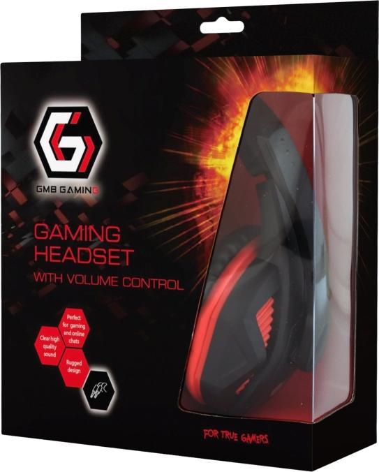 Actual product image Gembird GHS-03 Gaming headset with volume control, matte black/red (Cable)