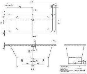 Produktbild Villeroy & Boch V&B Whirlpoolsystem ARCHITECTURA m BW R-eck 180x80 Tech. Pos 2 we (235 l, 180 cm, 80 cm)