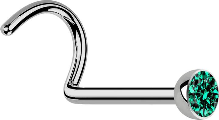 Star Piercing Nasenstecker gebogen silber mit Kristall türkis (Titan G23, ohne Messing)