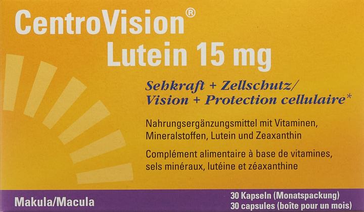 Valeurs nutritives et ingrédients CentroVision Lutein 15 mg (30 pièce(s), Capsules, 44 g)