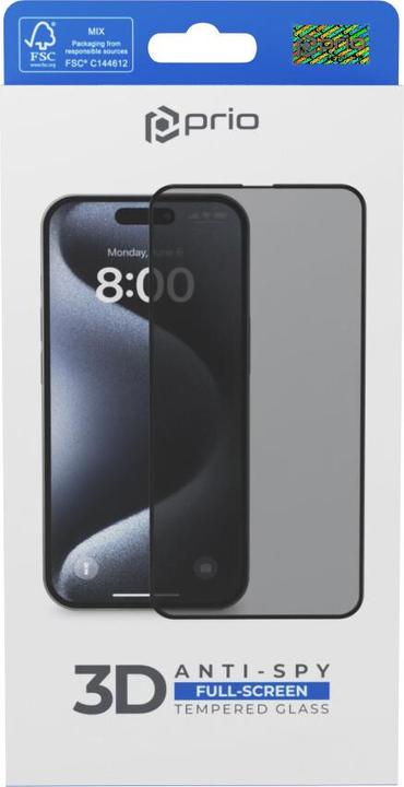 Produktbild prio Panzerfolie Blickschutz für iPhone 16 15 schwarz PSG-1656 (1 Stück, Apple iPhone 15, Apple iPhone 16)