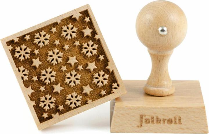 Productafbeelding Folkroll 3D motief deegstempel 'Sneeuwvlokken & sterren'