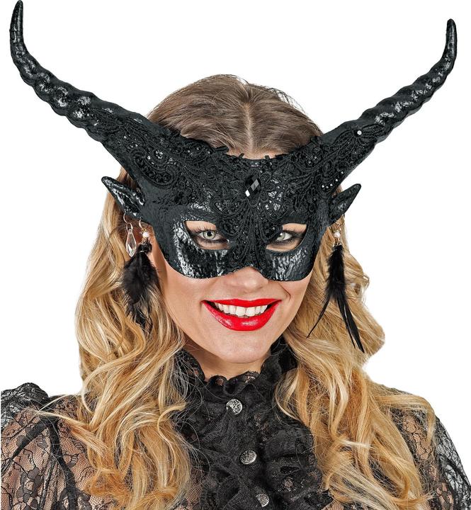 Produktbild Widmann Commedia Dell'Arte Maske Schwarzer Teufel mit Hörnern