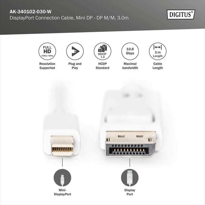 Image du produit Digitus Mini DisplayPort — DisplayPort (3 m, DisplayPort)