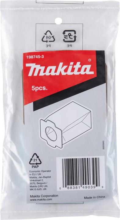 Image du produit Makita Sacs filtres en papier DCL182 198745-3, antibactérien, 5 pcs.