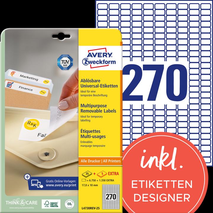 Produktbild Avery Universal-Etiketten, ablösbar