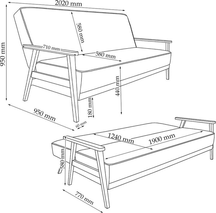 Produktbild VitaliSpa Sofa Dion, Grau, 202 cm mit Klappfunktion
