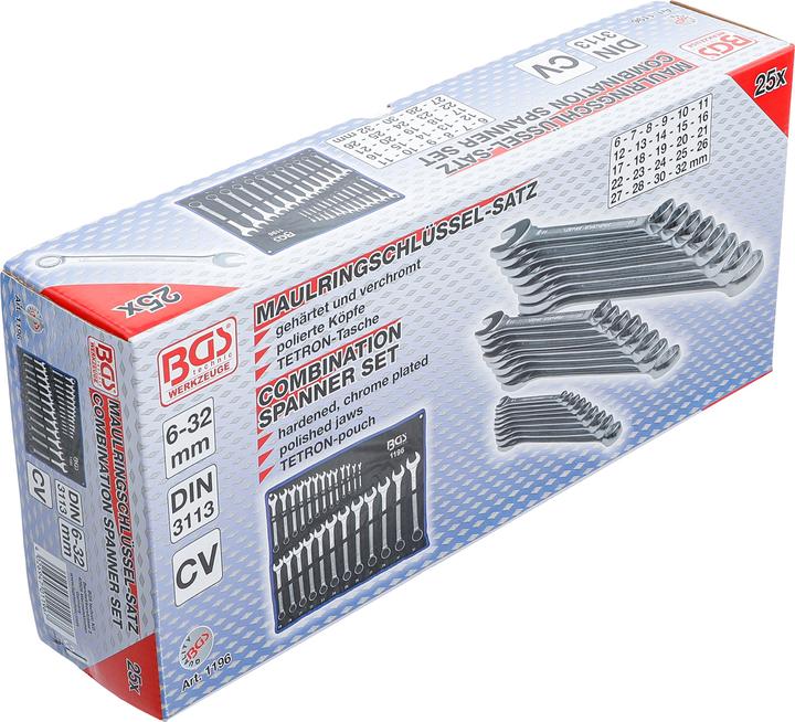 Produktbild BGS Maul-Ringschlüssel-Satz SW 6 - 32 mm 25-tlg. (32 mm, 18 mm, 11 mm, 12 mm, 20 mm, 19 mm, 27 mm, 15 mm, 13 mm, 25 mm, 6 mm, 21 mm, 7 mm, 14 mm, 29 mm, 8 mm, 10  mm, 30 mm, 23 mm, 26 mm, 22 mm, 17 mm, 28 mm, 9 mm, 16 mm, 24 mm, 31 mm)