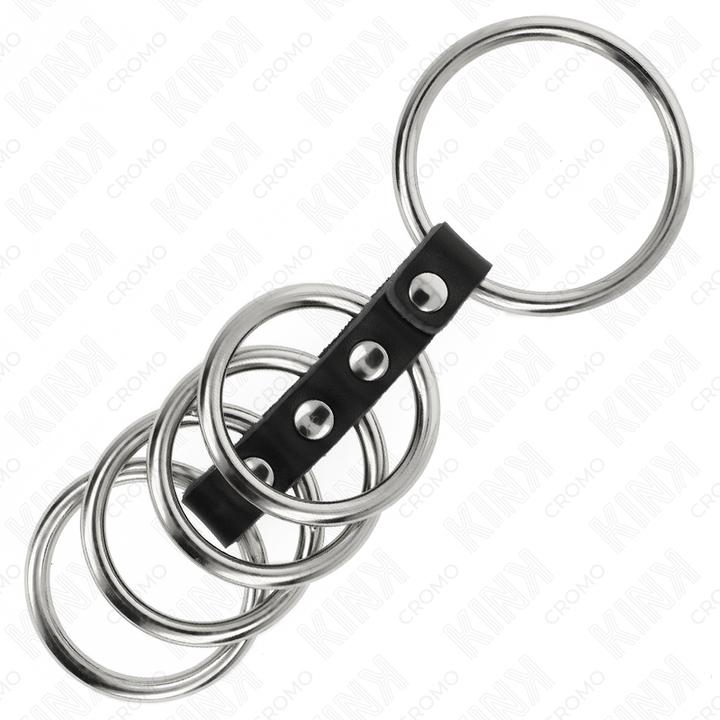 Image du produit Kink 5 Anneaux Péniens 3,7 cm à 5 cm Métal Reliés Par Du Cuir (3.70 cm)