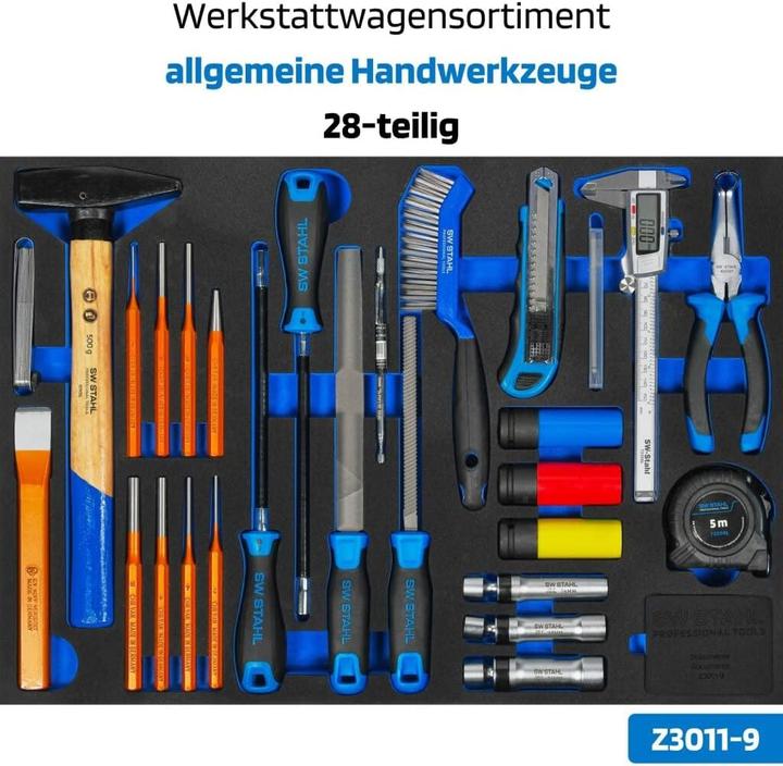 SW-Stahl Z3111 Profi Werkstattwagen TT801 schwarz I 8 Schubladen I 5 Schubladen gefüllt I 341 teilig (8 x)