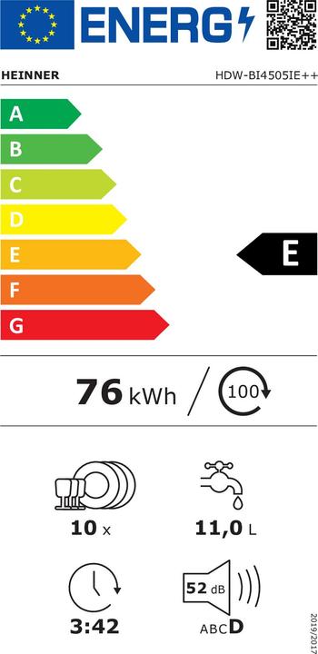 Label énergétique Heinner HDW-BI4505IE++