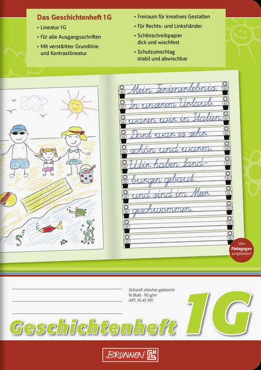 Image du produit Cahier d'histoires ligné 1G DIN A5 sans marge, 16 feuilles (A5, À rayures)