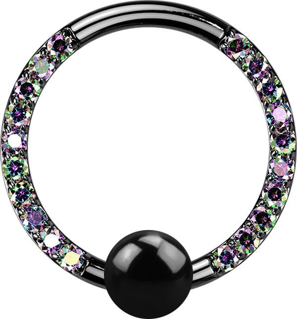 Produktbild Star Piercing Ball Closure Ring schwarz front Kristalle dunkel multicolor (ohne Messing, Titan G23)