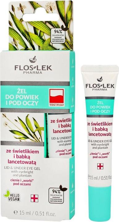 Floslek Pharma Lid & Under Eye Gel eye and eye gel with firefly and plantain 15ml (Gel, 15 ml)