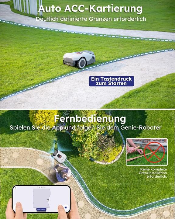 Produktbild Redkey Genie 600 KI Mähroboter ohne Begrenzungskabel Max.900m²,Full Frequenzband RTK+4-Kamera-Vision (900 m²)