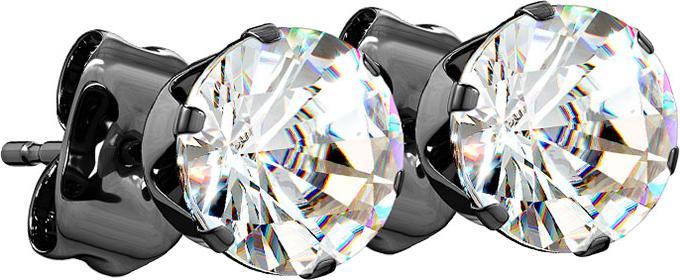 Star Piercing Ohrstecker schwarz mit rundem Kristall silber (ohne Messing, Chirurgenstahl 316L)
