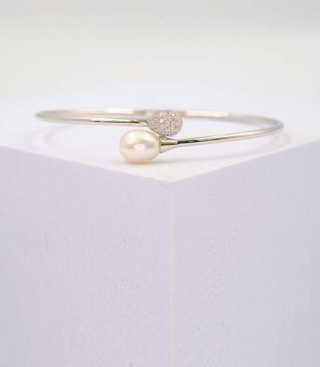 Image du produit Muau Bangle argent 925 freshwater pearl 8-8.5mm zirconia (Argent 925)