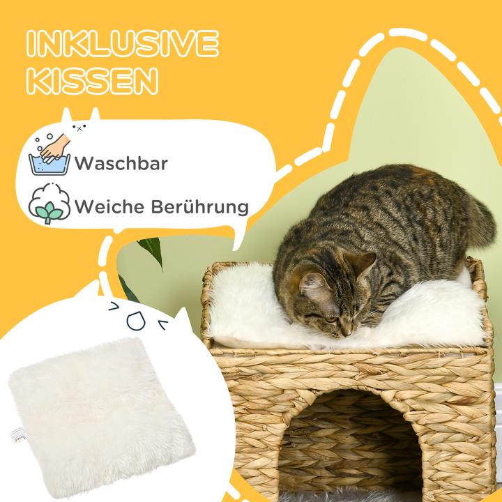 Produktbild PawHut Rattan Katzenhaus mit Kissen (Katze)