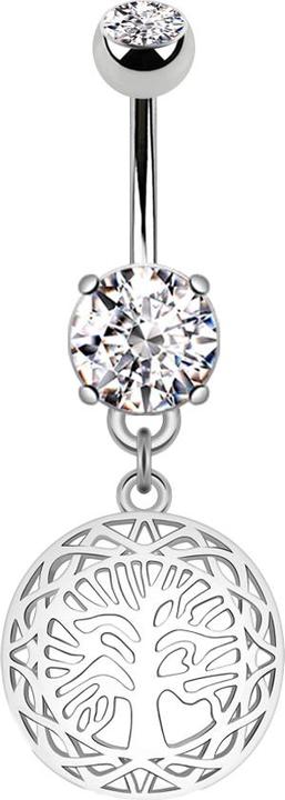 Star Piercing Banane silber mit zwei Kugeln Kristall silber Anhänger rund Lebensbaum (Chirurgenstahl 316L, Messing)
