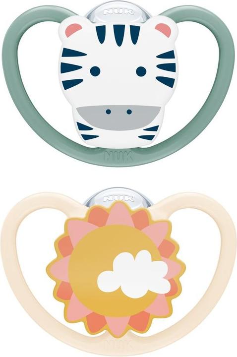Produktbild NUK Schnuller Schnuller 2er Pack Space - Silikon 6-18 M - Zebra Sonne (2 x, 6 - 18 Monate)