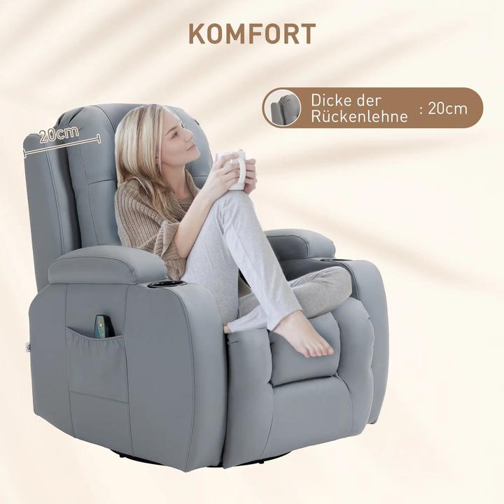 Produktbild Swisshandel24 Relaxsessel Massagefunktion elektrisch Liegefunktion Wippfunktion drehbar Fernbedienung bis 150kg Ku