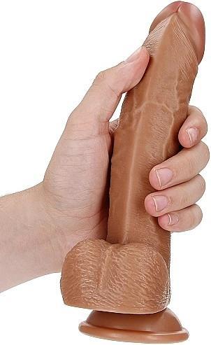 Actual product image RealRock Curved Realistic Dildo with Balls and Suction Cup - 8"/ 20.5 cm