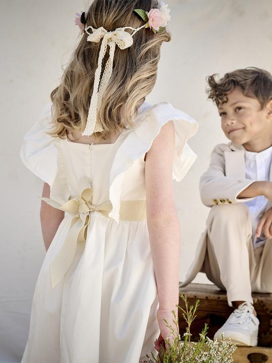 Vertbaudet Festliches Mädchen Kleid mit goldenem Gürtel
