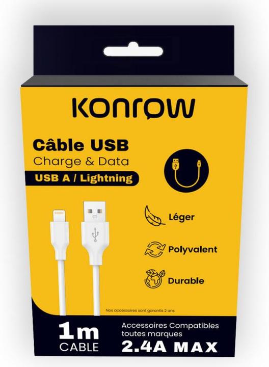 Actual product image Konrow KCATLPW1 - USB Lightning to Type A cable (1m, White) - Original packaging (1 m)