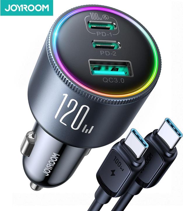 Actual product image Joyroom Car charger JR-CCN07, 3-Port C to C, 120 W, (Gray)