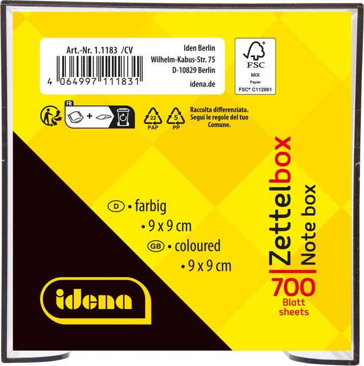 Produktbild Idena Zettelbox 9x9x8cm 700 Blatt (9 x 9 x 8 cm)
