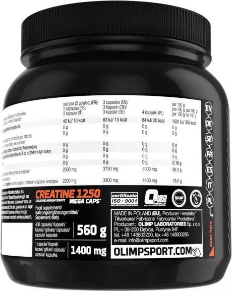 Nährwerte und Zutaten Olimp Sport Nutrition Mega Caps (400 Stück, Kapseln, 400 g)